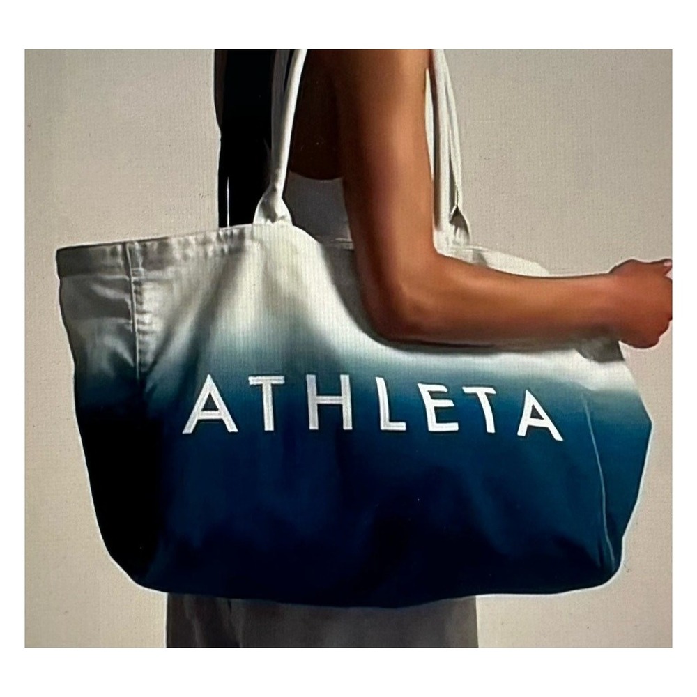 Athleta Beach Bag Gym Tote Bag Ombre White Blue Canvas Athletic School Travel